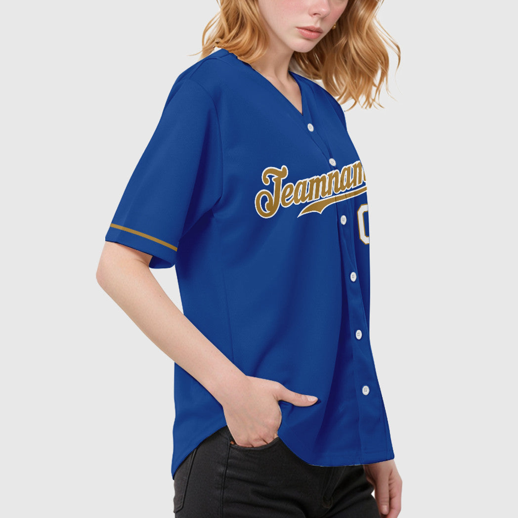 Custom Royal White Old Gold-White Feature Baseball Jersey