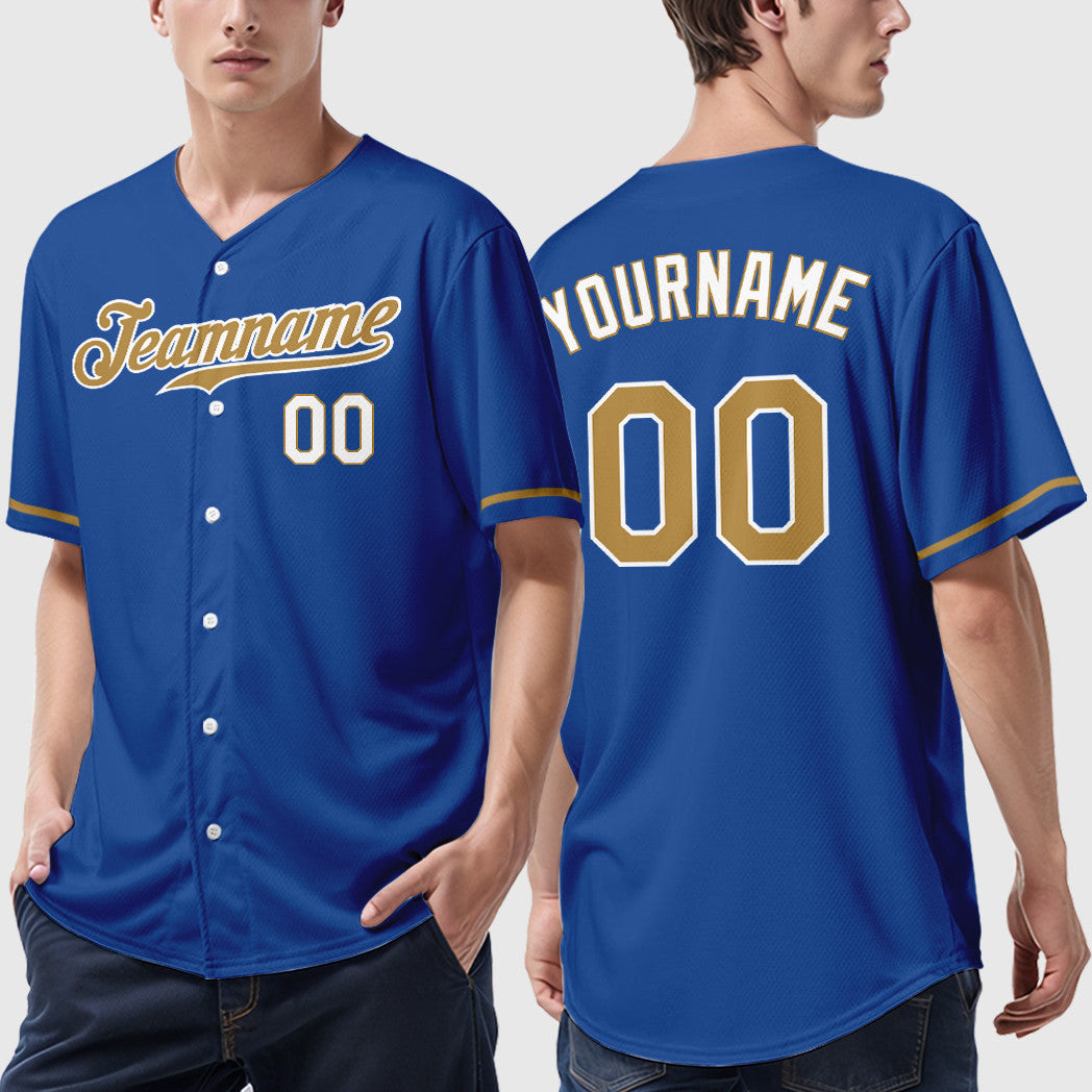 Custom Royal White Old Gold-White Feature Baseball Jersey