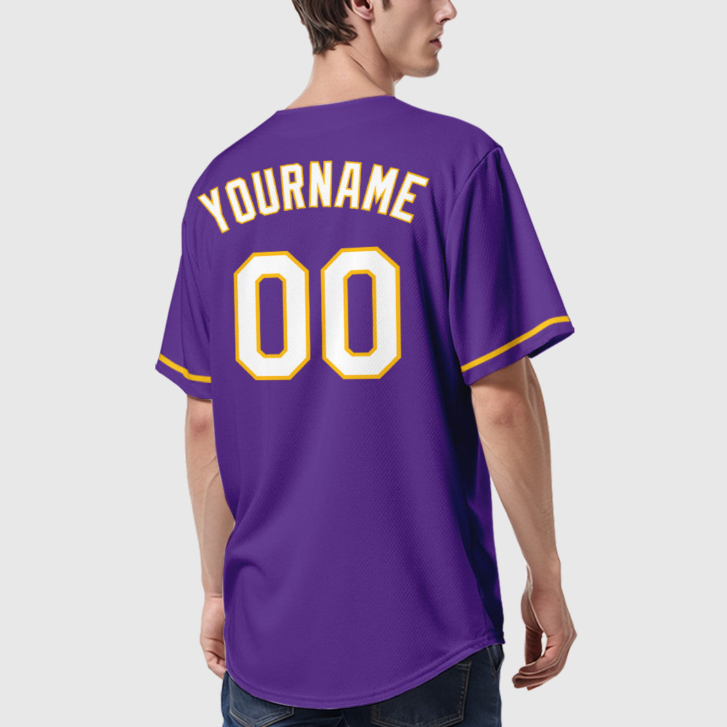 Custom Purple White Gold Baseball Jersey