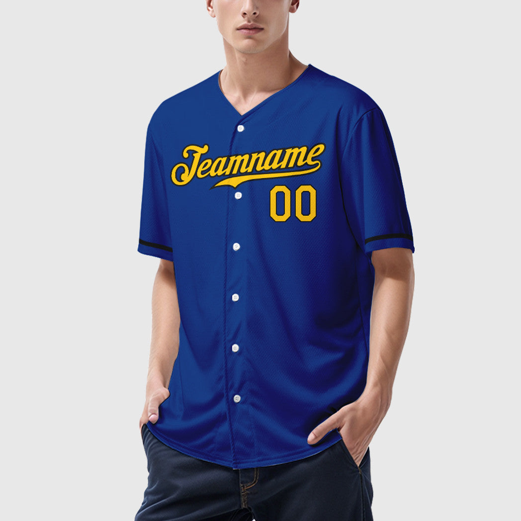 Custom Royal Yellow Black Baseball Jersey