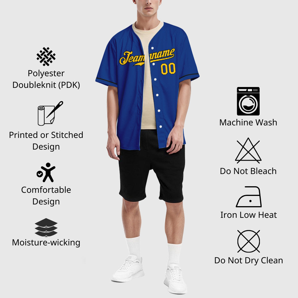 Custom Royal Yellow Black Baseball Jersey