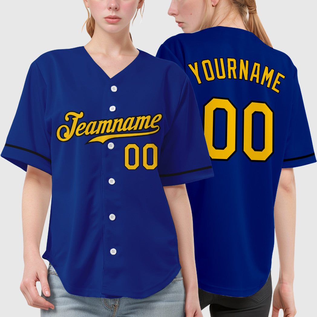 Custom Royal Yellow Black Baseball Jersey