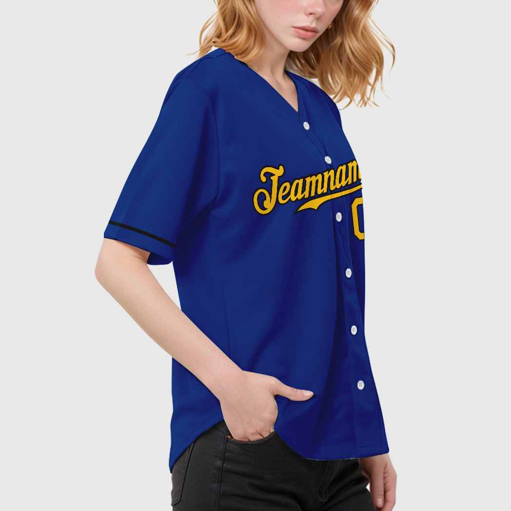 Custom Royal Yellow Black Baseball Jersey