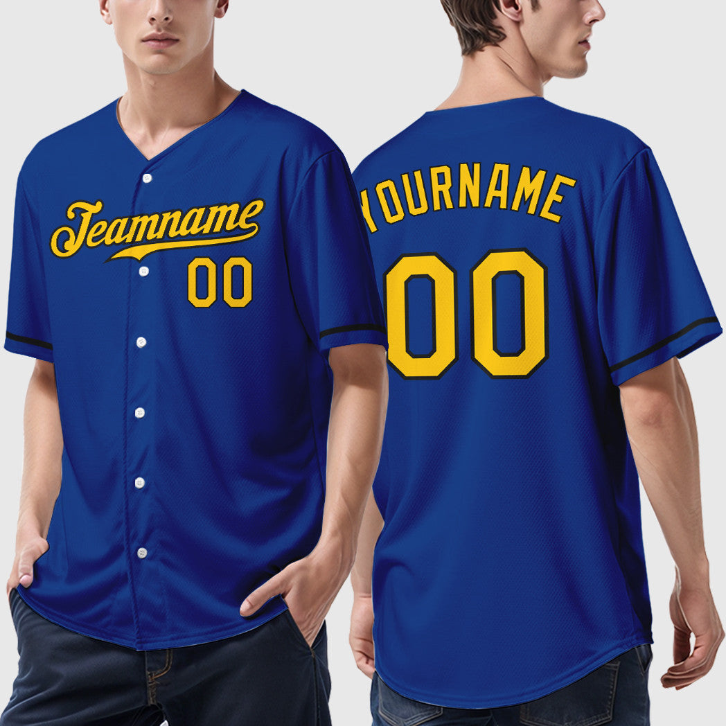 Custom Royal Yellow Black Baseball Jersey