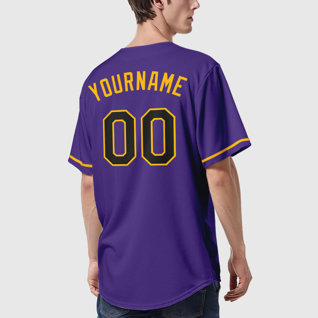 Custom Purple Black Black-Gold Baseball Jersey