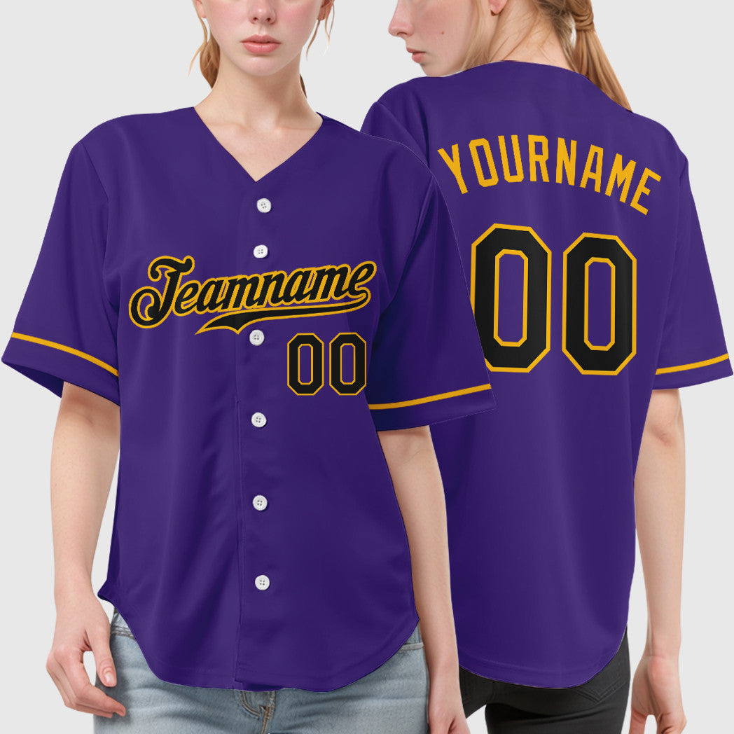 Custom Purple Black Black-Gold Baseball Jersey