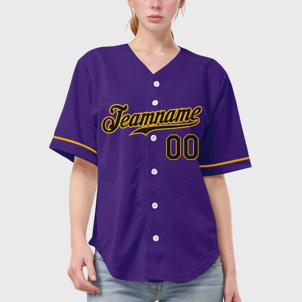 Custom Purple Black Black-Gold Baseball Jersey