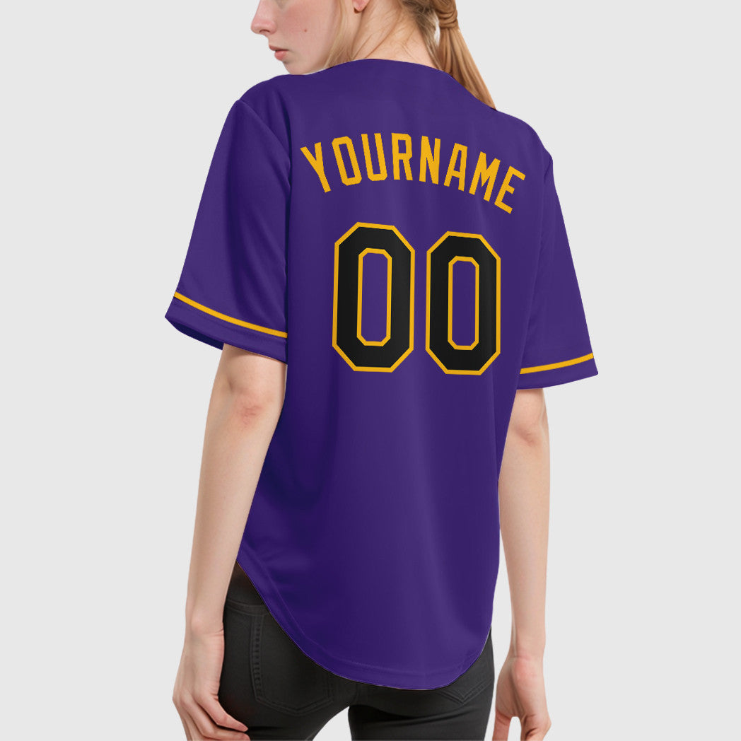 Custom Purple Black Black-Gold Baseball Jersey