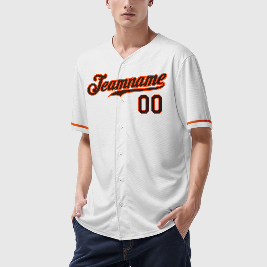 Custom White Brown Brown-Orange Baseball Jersey
