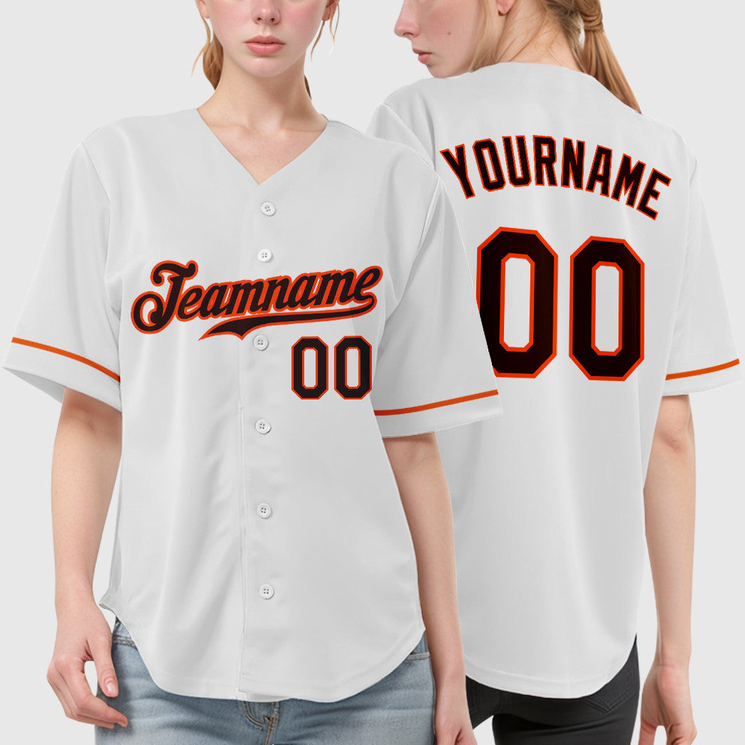 Custom White Brown Brown-Orange Baseball Jersey
