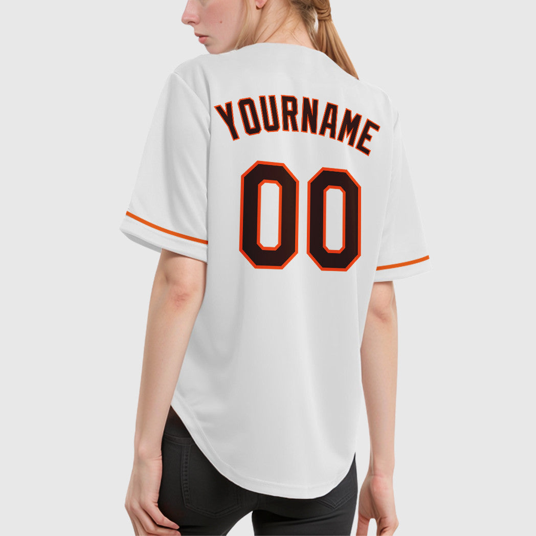 Custom White Brown Brown-Orange Baseball Jersey