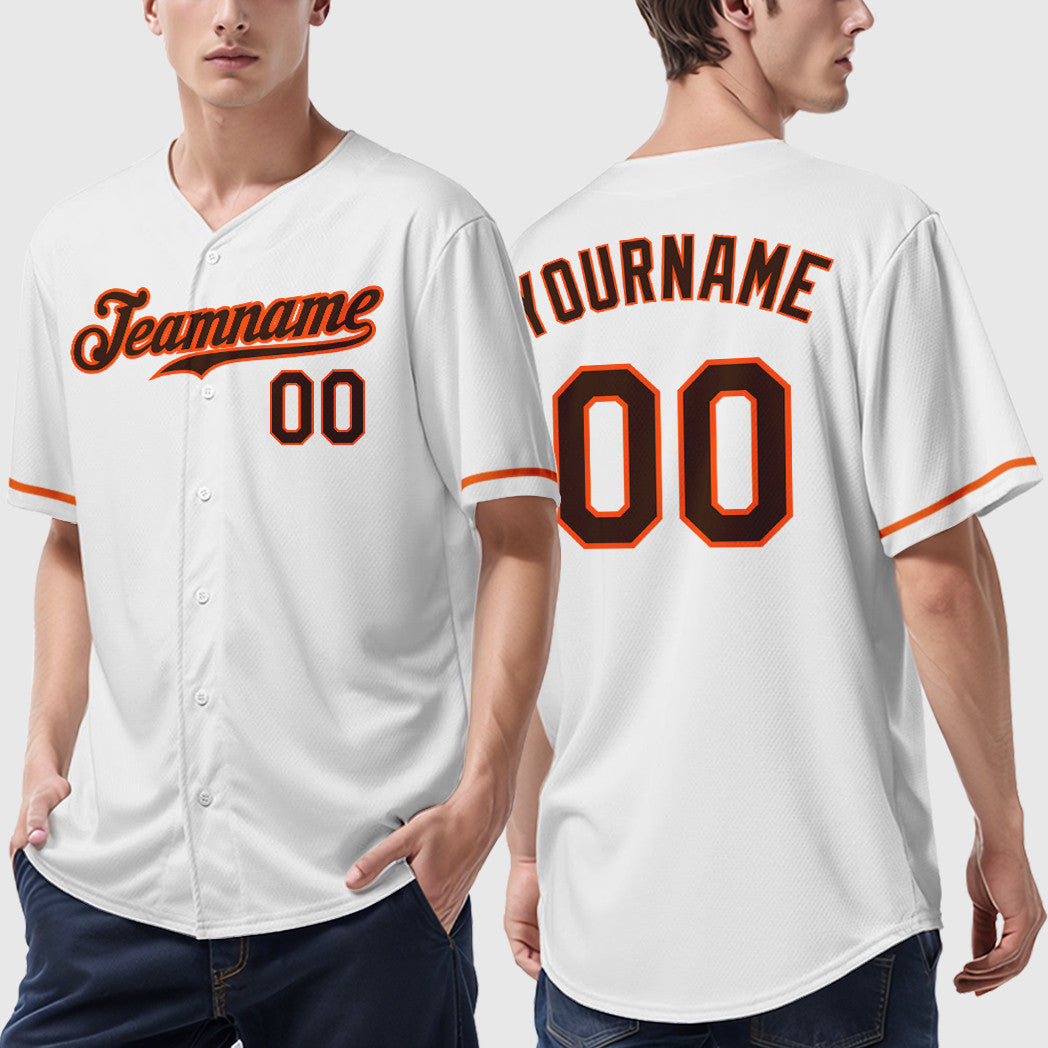 Custom White Brown Brown-Orange Baseball Jersey