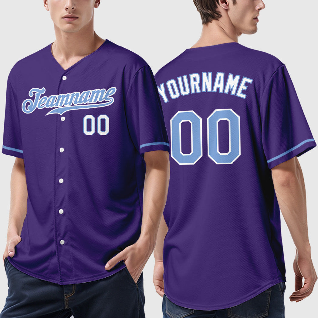 Custom Purple White Light Blue-White Baseball Jersey