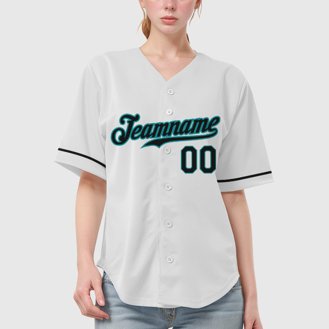 Custom White Teal Black Baseball Jersey