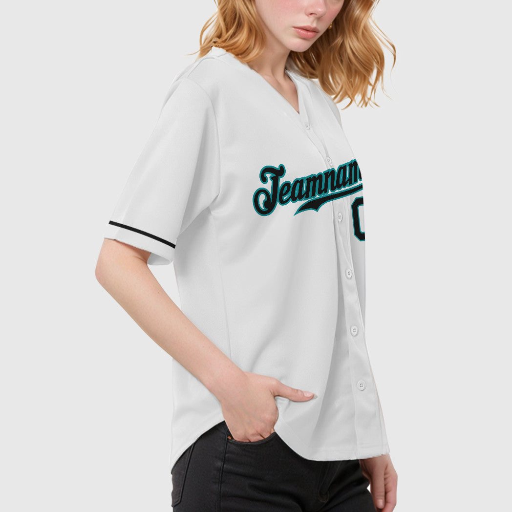 Custom White Teal Black Baseball Jersey