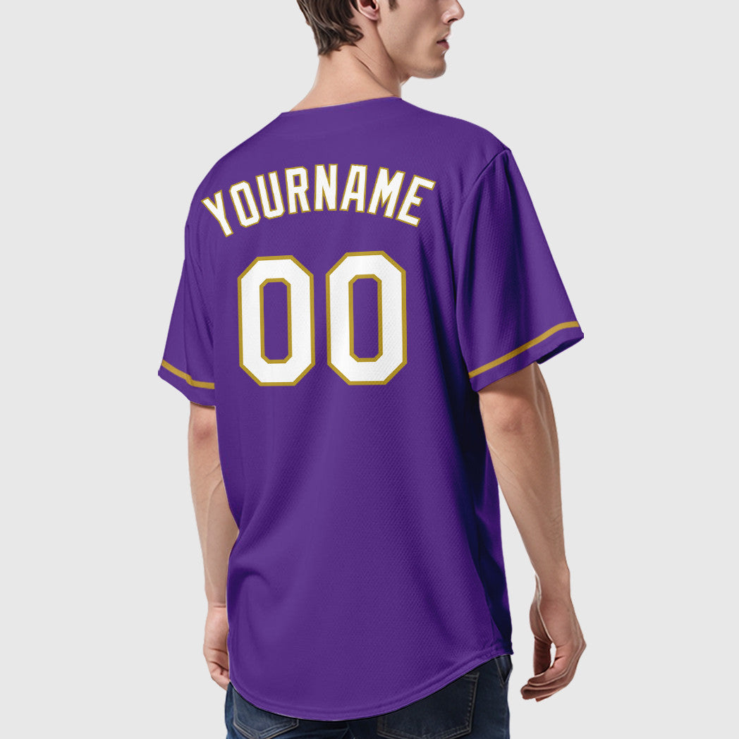 Custom Purple White Old Gold Baseball Jersey
