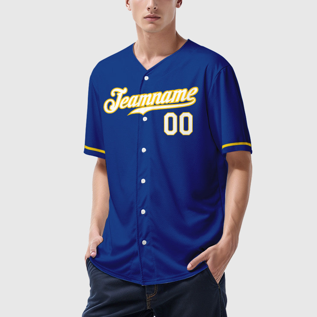 Custom Royal White Yellow Baseball Jersey