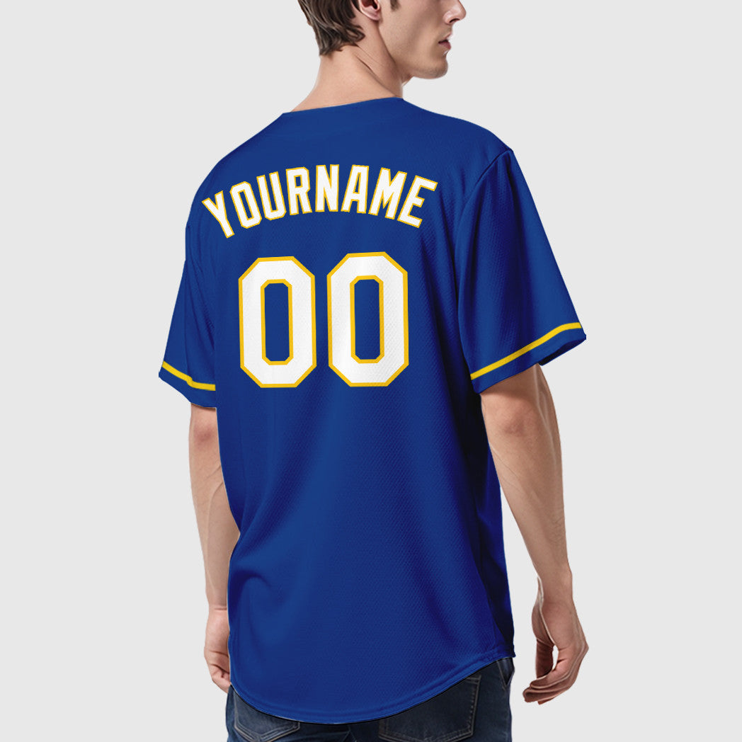 Custom Royal White Yellow Baseball Jersey