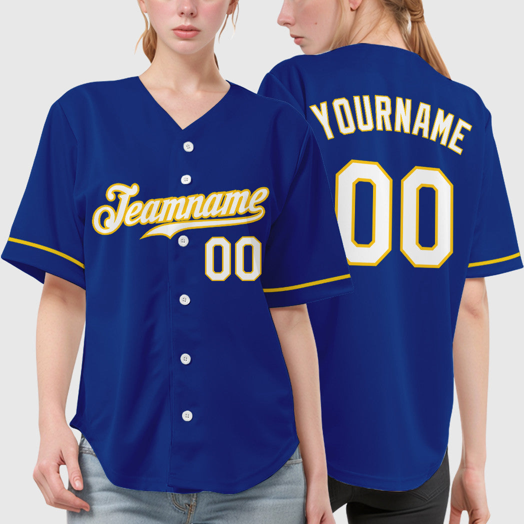 Custom Royal White Yellow Baseball Jersey