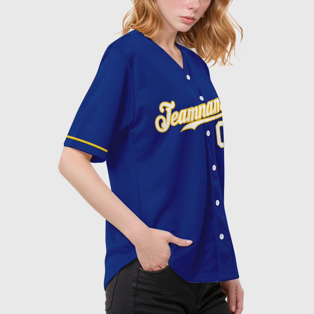 Custom Royal White Yellow Baseball Jersey