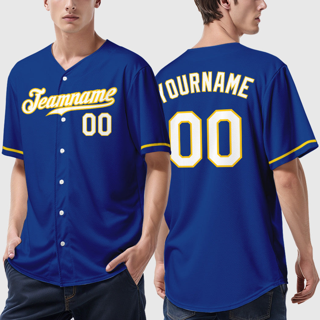 Custom Royal White Yellow Baseball Jersey