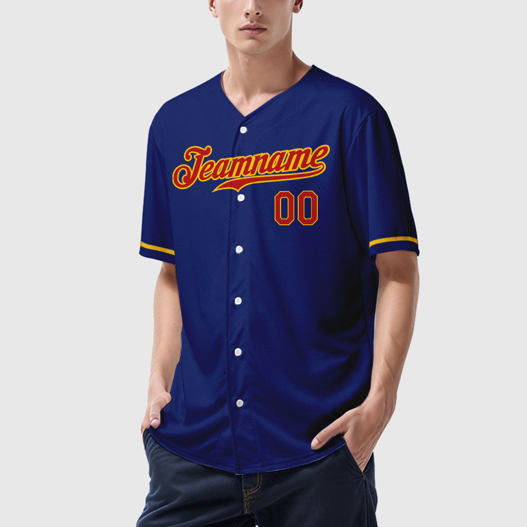 Custom Royal Red Yellow Baseball Jersey