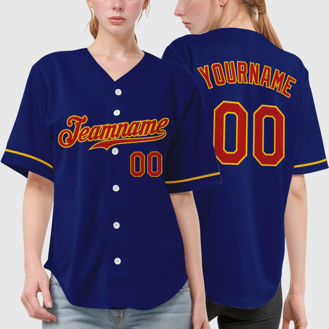Custom Royal Red Yellow Baseball Jersey
