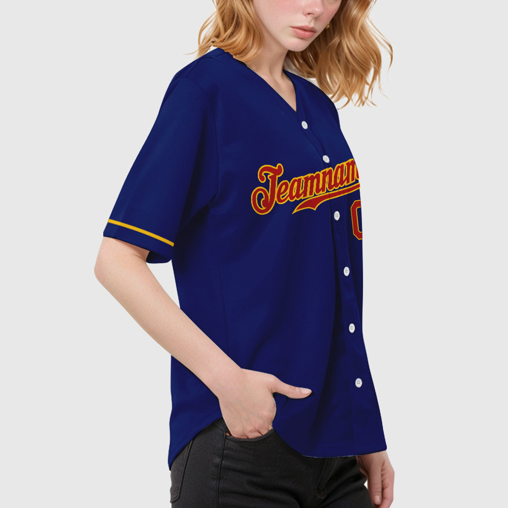 Custom Royal Red Yellow Baseball Jersey