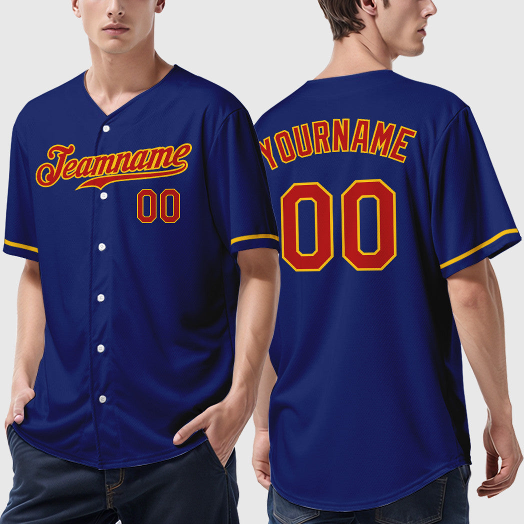 Custom Royal Red Yellow Baseball Jersey