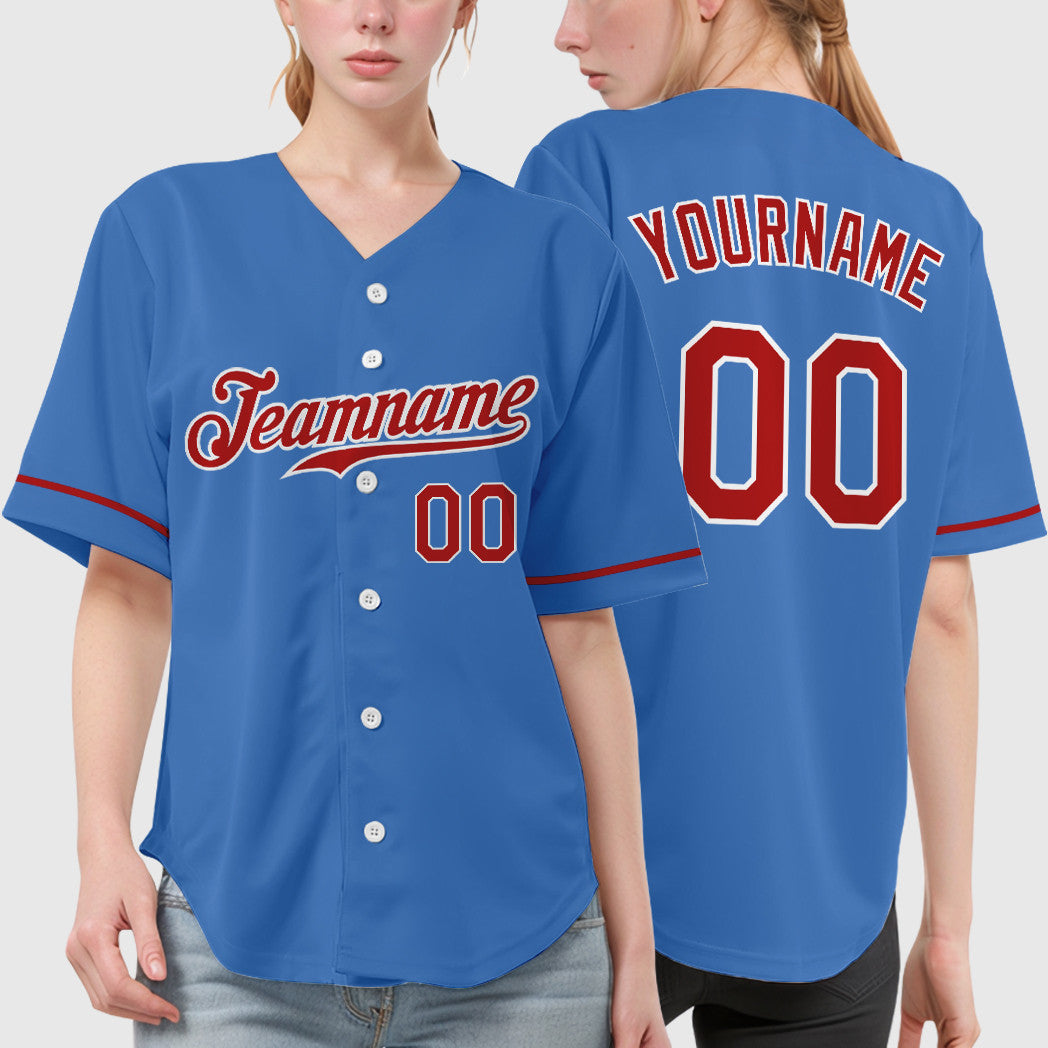 Custom Powder Blue White Red Baseball Jersey