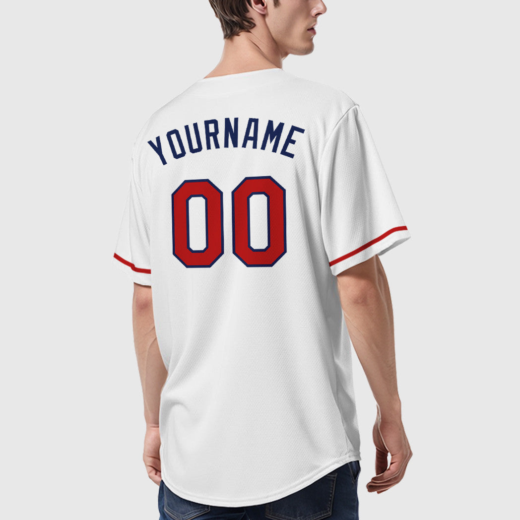 Custom White Navy Red Baseball Jersey