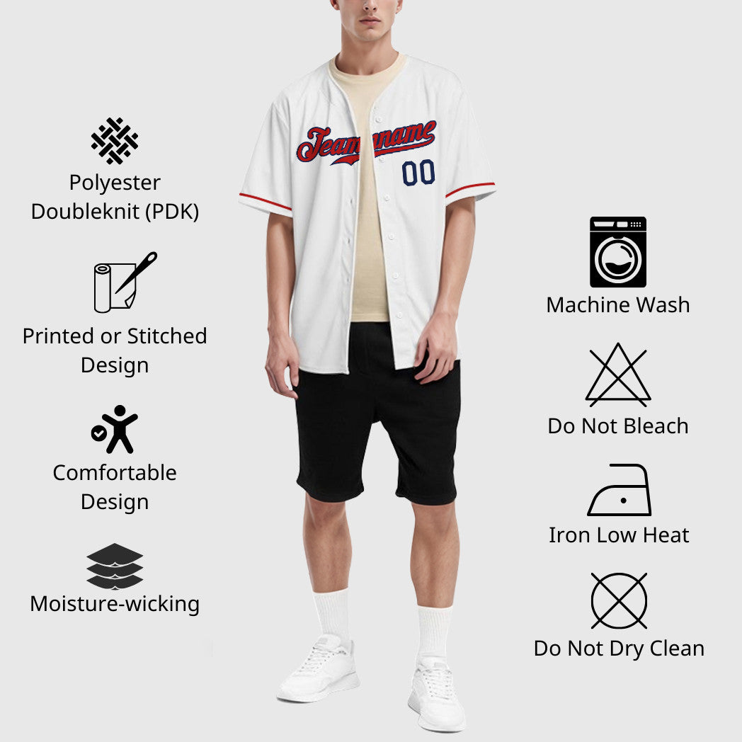 Custom White Navy Red Baseball Jersey