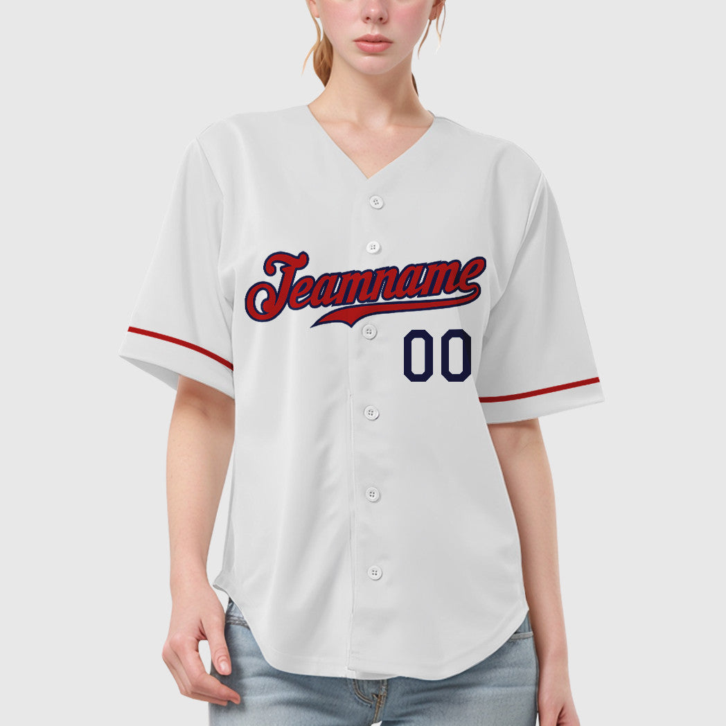 Custom White Navy Red Baseball Jersey