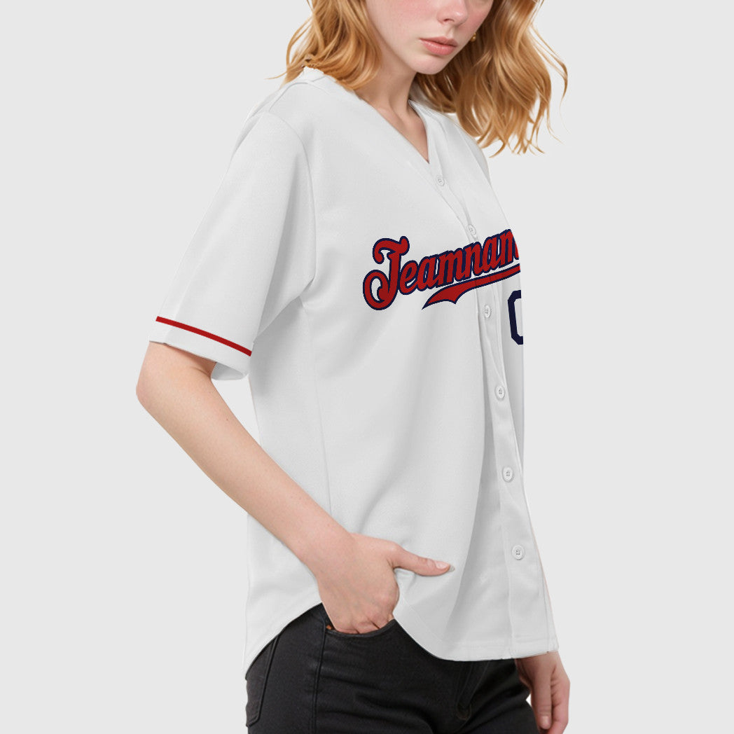 Custom White Navy Red Baseball Jersey