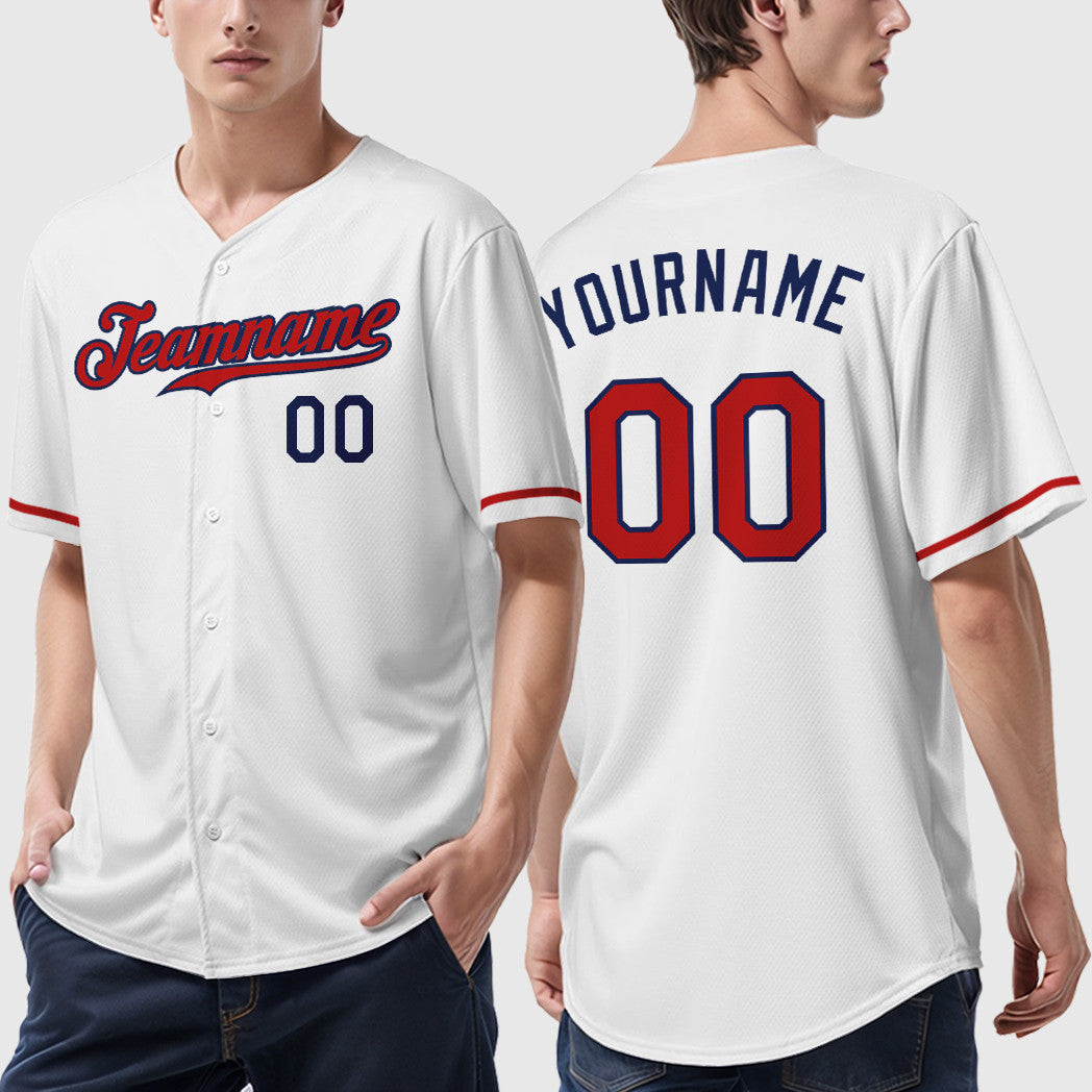 Custom White Navy Red Baseball Jersey