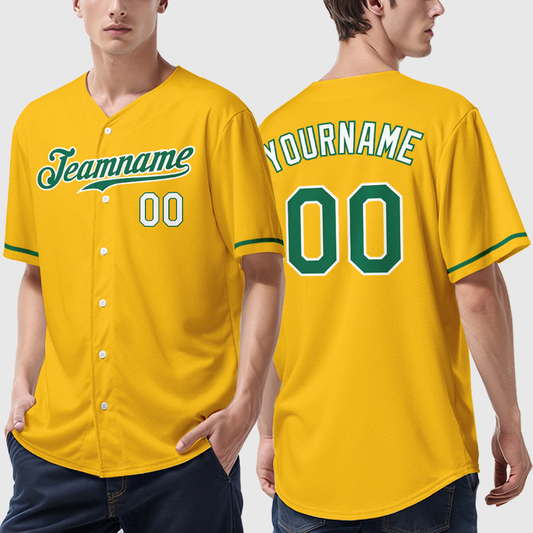 Custom Yellow Kelly Green Kelly Green-White Baseball Jersey