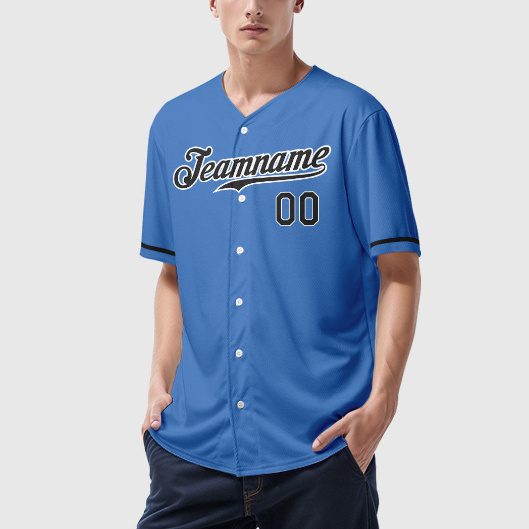 Custom Powder Blue White Black Baseball Jersey