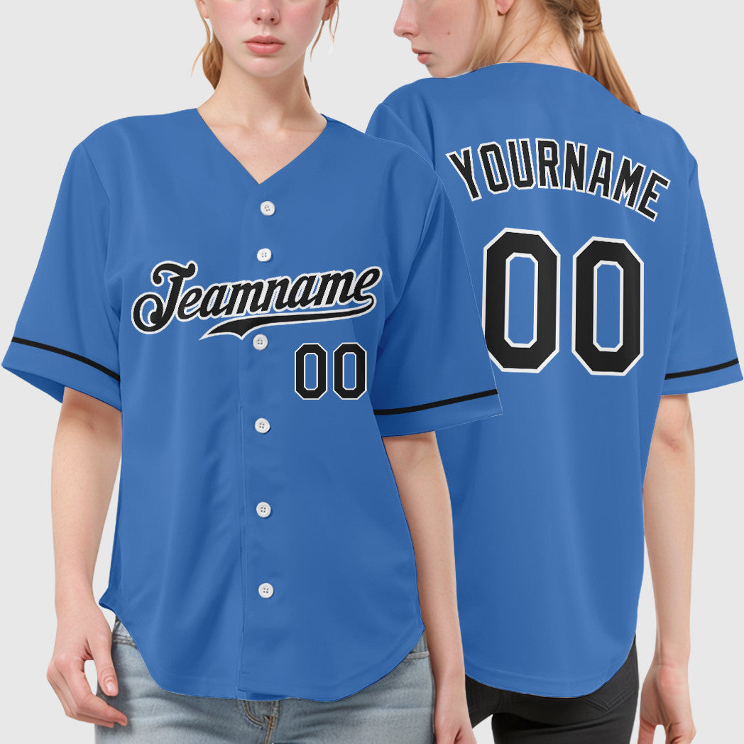 Custom Powder Blue White Black Baseball Jersey