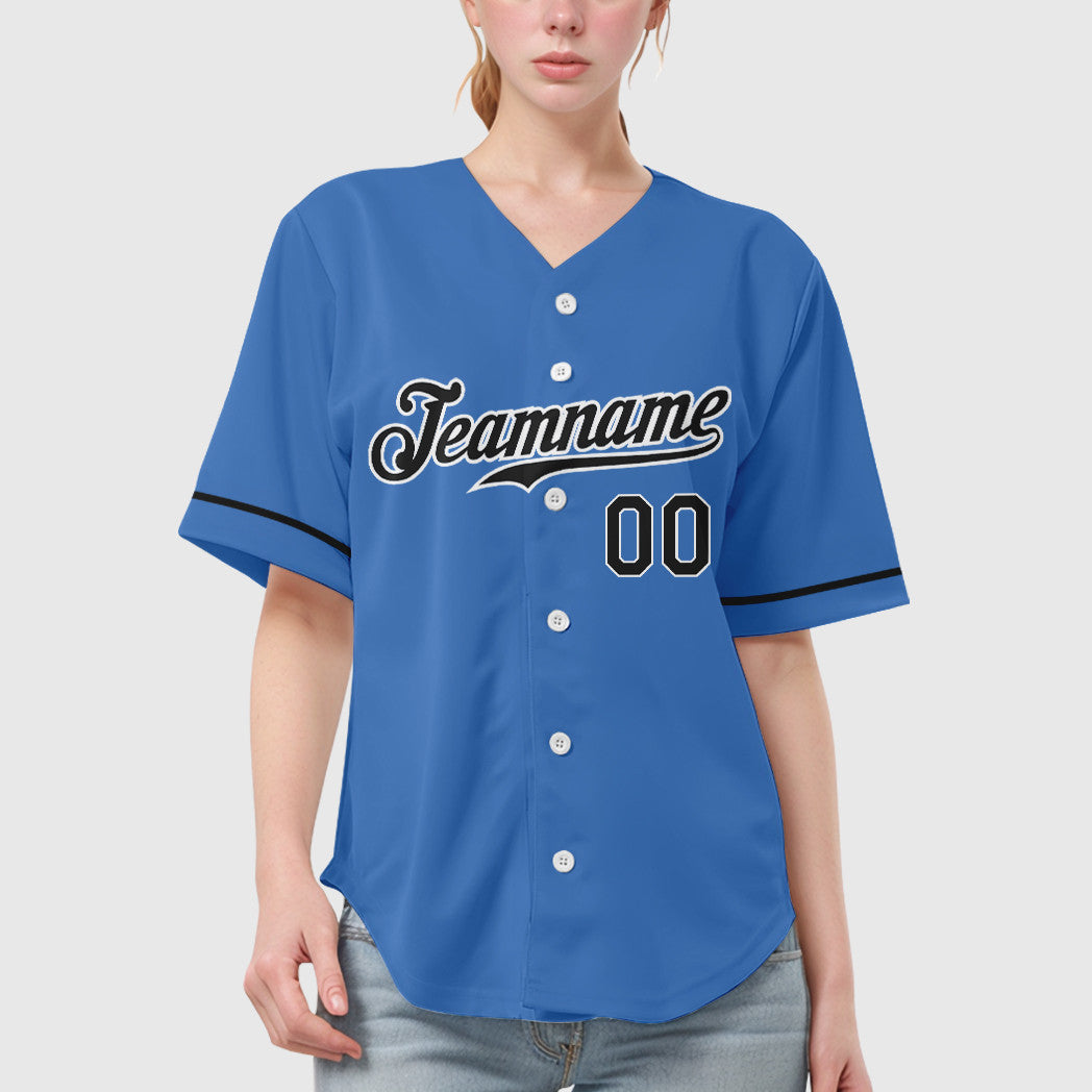 Custom Powder Blue White Black Baseball Jersey
