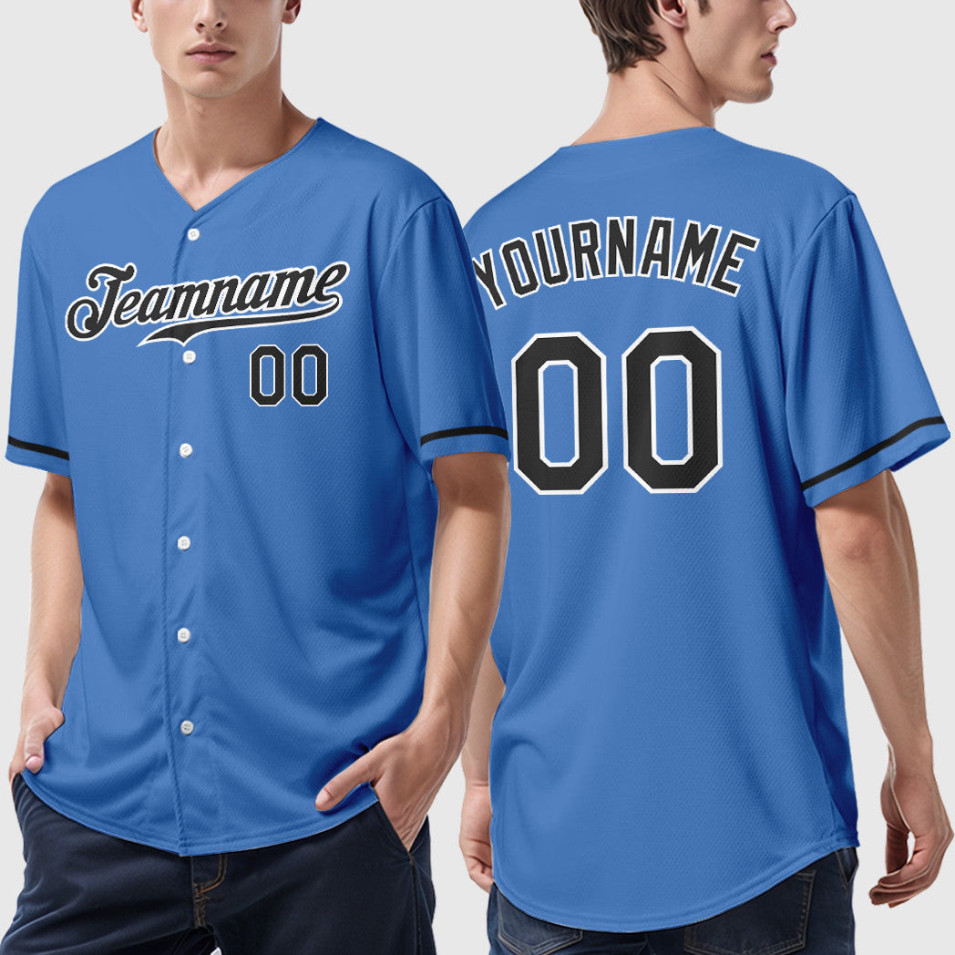 Custom Powder Blue White Black Baseball Jersey