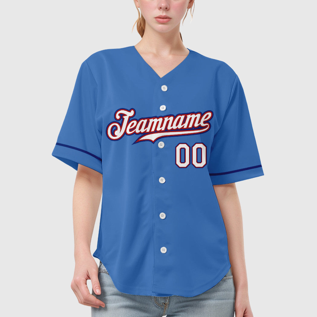 Custom Powder Blue Red White-Royal Baseball Jersey